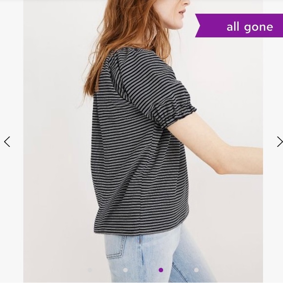 Texture & Thread Madewell Stripe Peasant Visit Top Deep Navy Ellis Stripe- Sz M - Picture 3 of 10